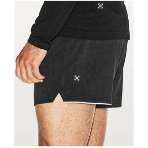 Lululemon Surge Short Linerless 7" Grid Lines Deep Coal Black Size Large